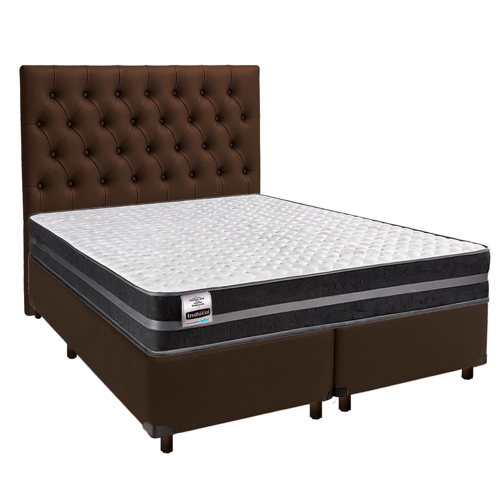 Cama Box + Colchão Queen Molas Ultralastic Bogota Inducol + Cabeceira Estofada