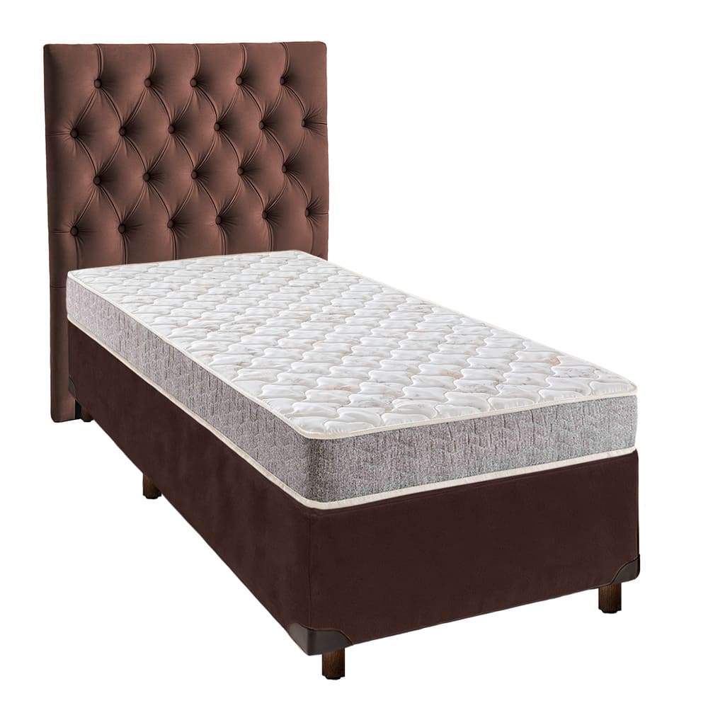 Cama Box + Colchão Solteiro D33 D33 Inducol + Cabeceira Estofada