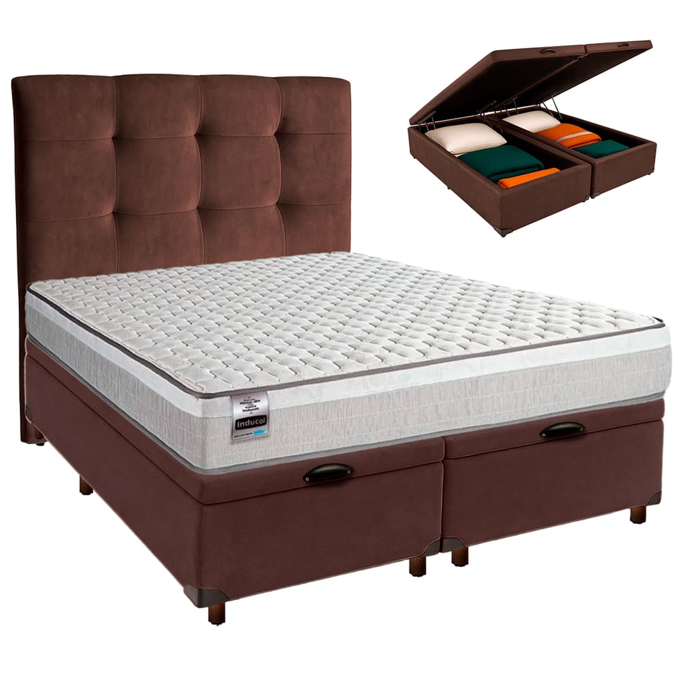 Kit Cama Box Bau + Cabeceira + Colchão King Molas Ensacadas - Hanover - Inducol