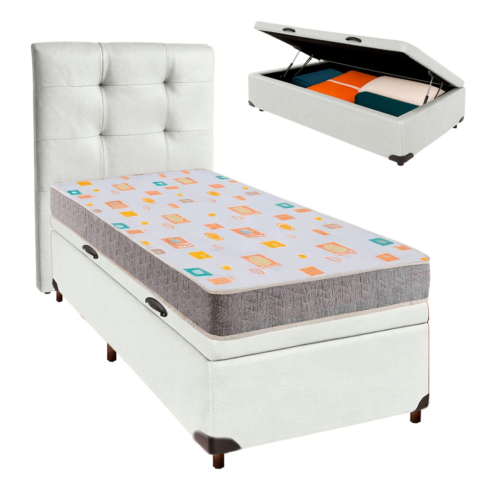 Kit Cabeceira + Cama Box Bau  + Colchão Solteiro D20 D20 Inducol