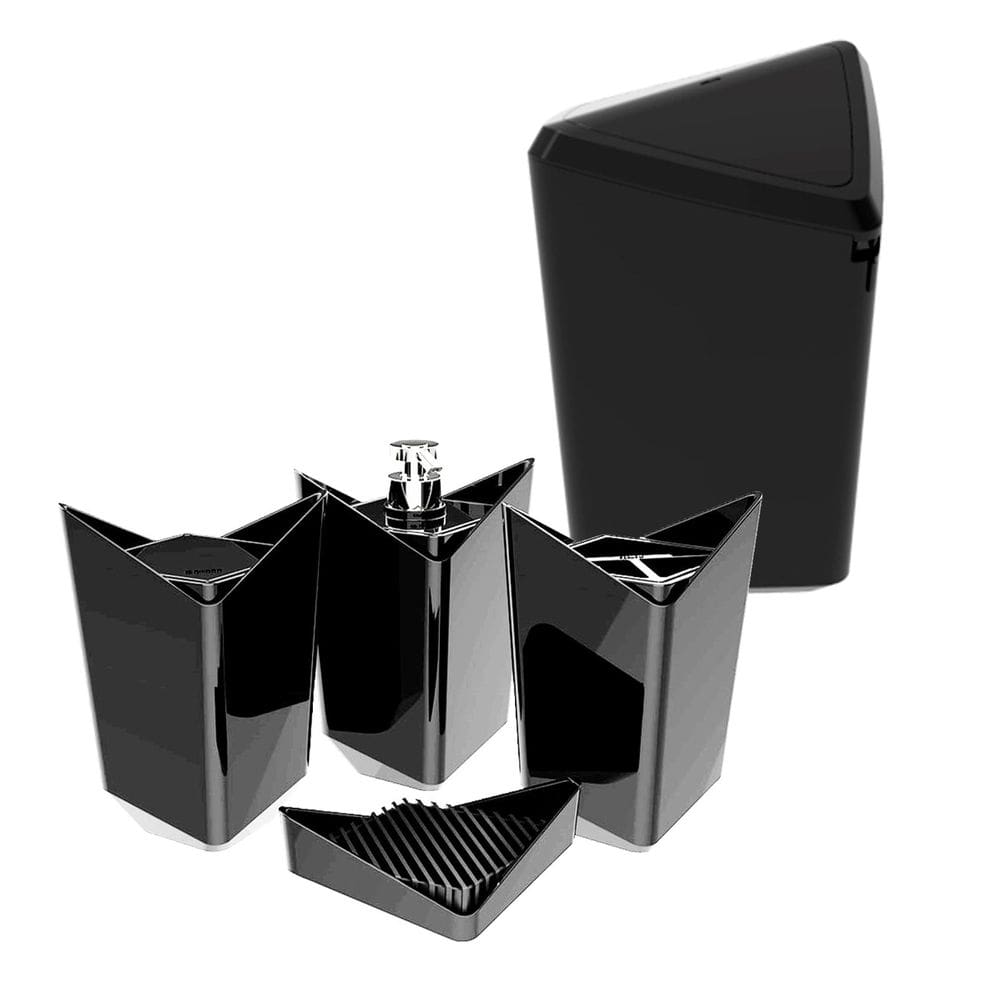 Kit Banheiro 5 Peças Porta Escova Algodão Sabonete Líquido Barra Lixeira Preta - Prisma 405042 Crippa