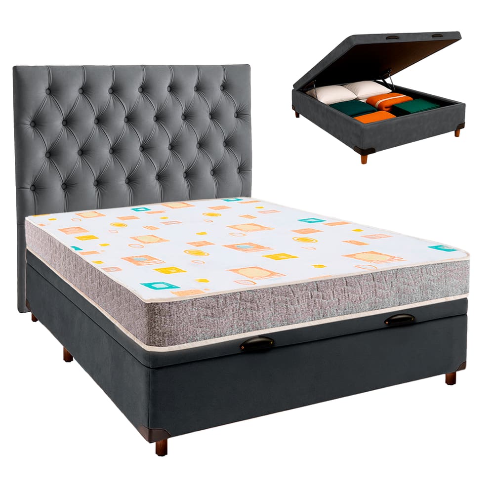 Kit Cabeceira + Cama Box Bau  + Colchão Casal D20 D20 Inducol