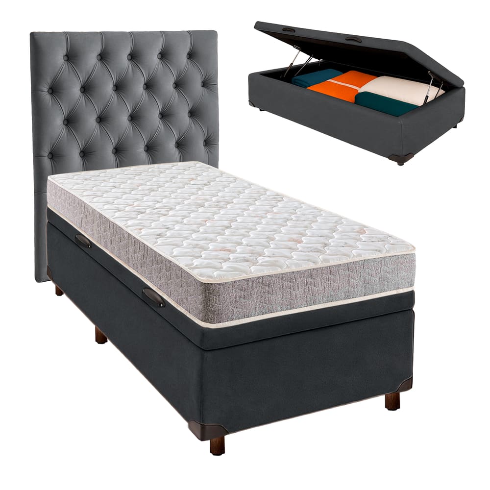 Cama + Bau Blindado e Colchão D23 Solteiro - D23 Inducol + Cabeceira