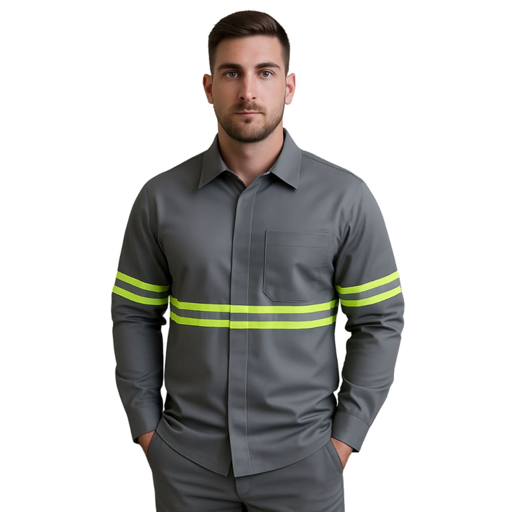 Conjunto Profissional Calça e Camisa Antiácido Repelente Agentes Químicos Cinza
