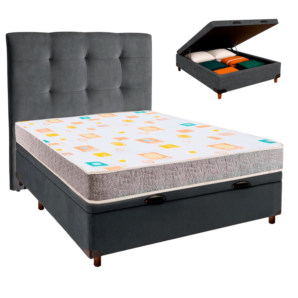 Conjunto Cama Box Bau Blindado Casal + Colchão D20 D20 Inducol + Cabeceira