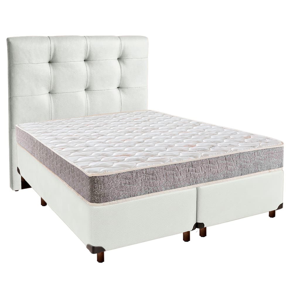 Cama + Box Branco e Colchão D23 Casal - D23 Inducol + Cabeceira