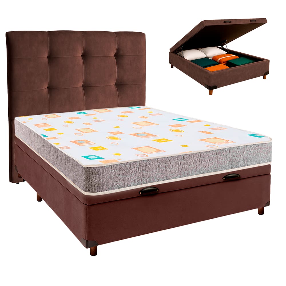 Cama + Bau Blindado e Colchão D20 Casal - D20 Inducol + Cabeceira