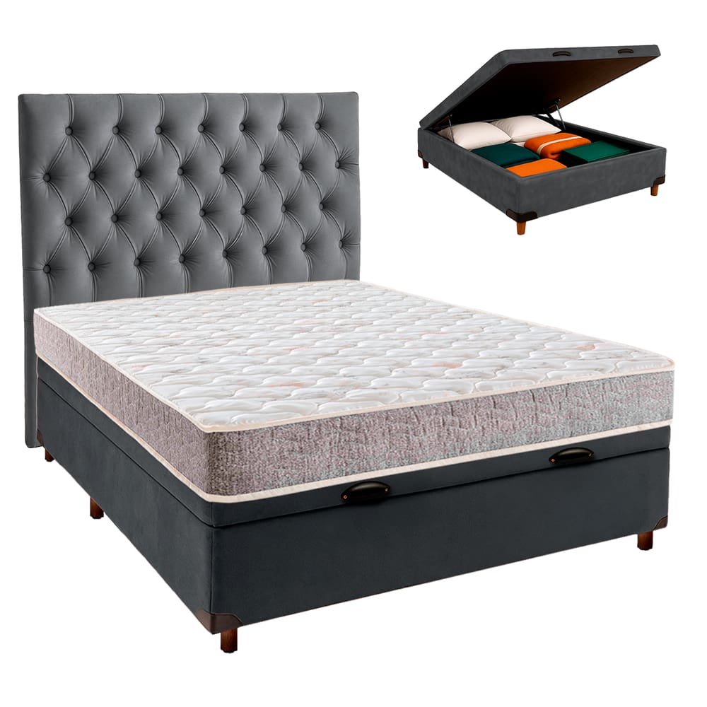 Kit Cama Box Bau + Cabeceira + Colchão Casal D33 - D33 - Inducol