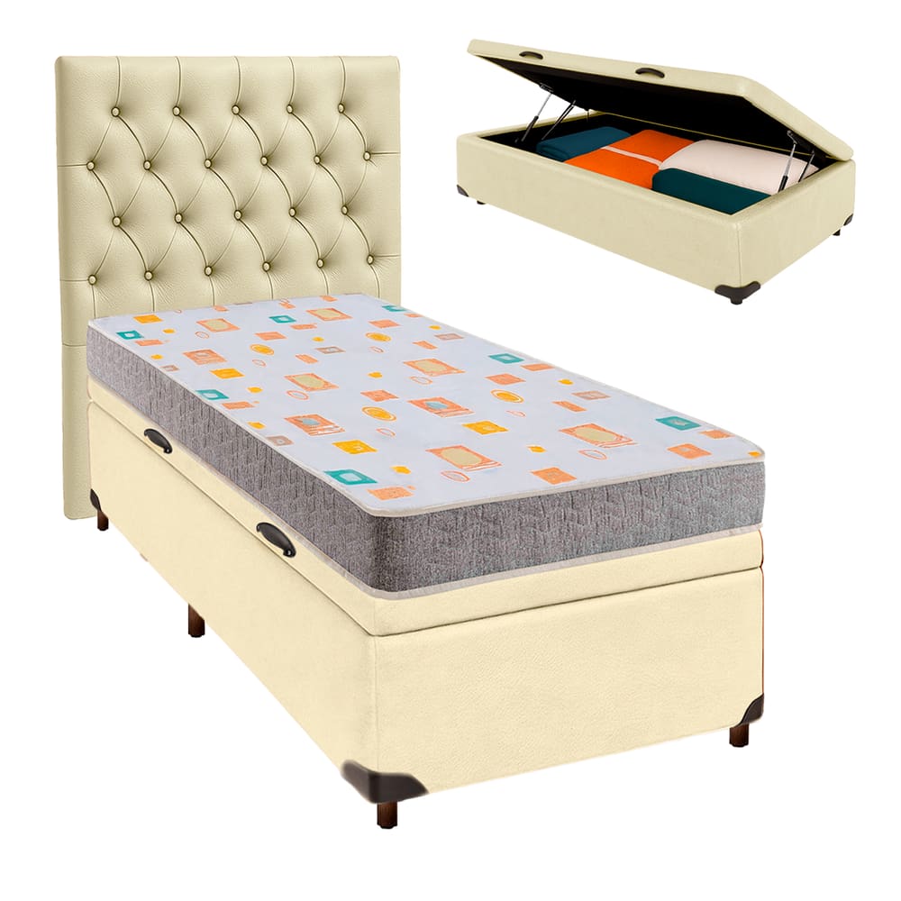 Kit Cama Box Bau + Cabeceira + Colchão Solteiro D20 - D20 - Inducol