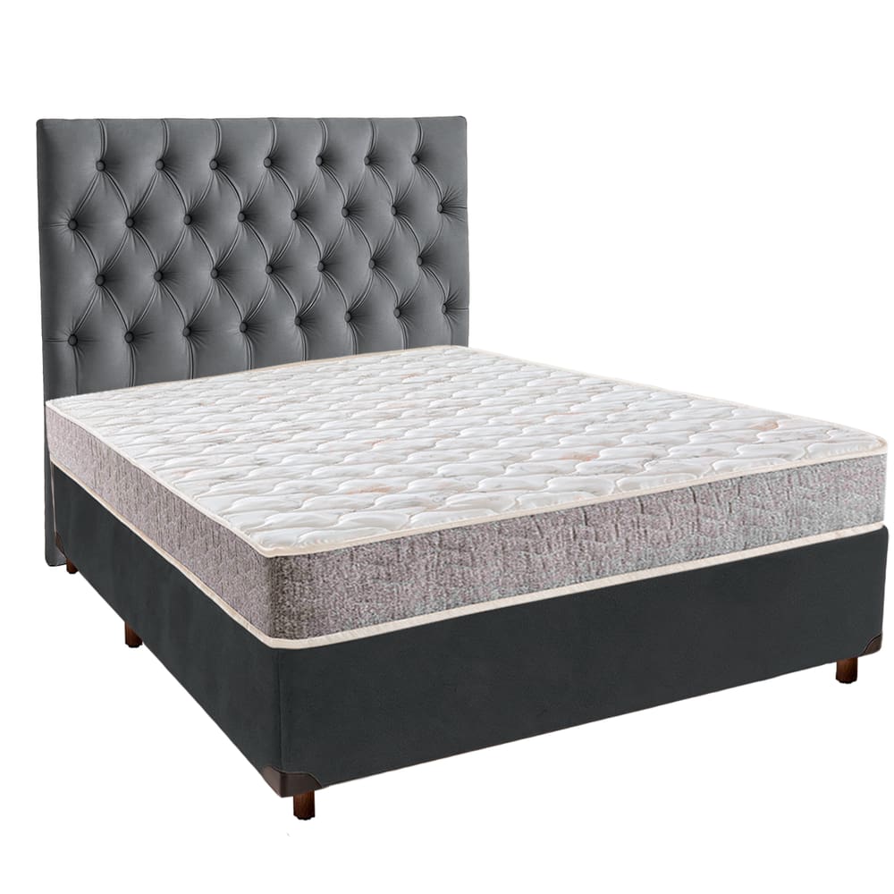 Cama + Box Cinza e Colchão D33 Casal - D33 Inducol + Cabeceira