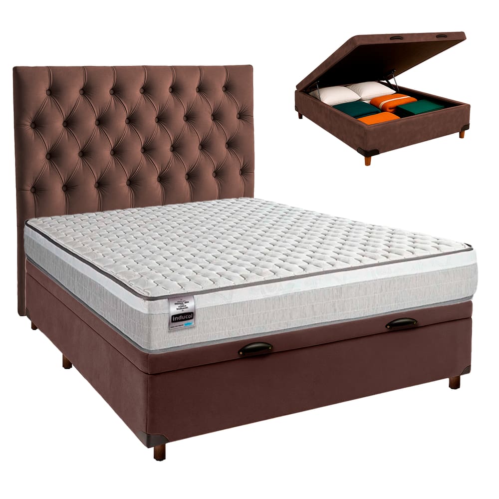 Kit Cama Box Bau + Cabeceira + Colchão Casal Molas Ensacadas - Hanover - Inducol