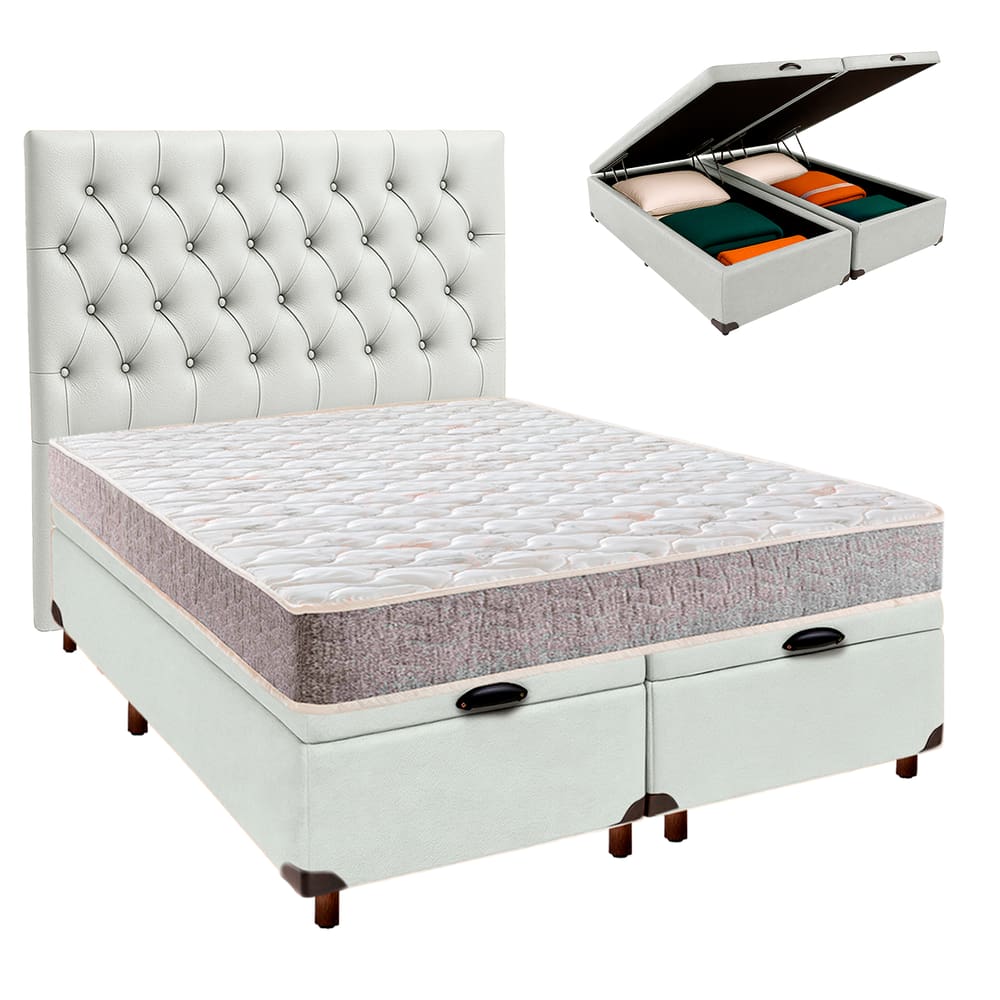 Cama Box Bau + Colchão Casal D23 D23 Inducol + Cabeceira Estofada