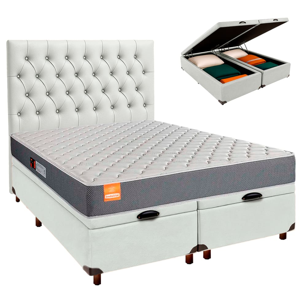 Kit Cama Box Bau + Cabeceira + Colchão Casal D23 - Pro - Inducol