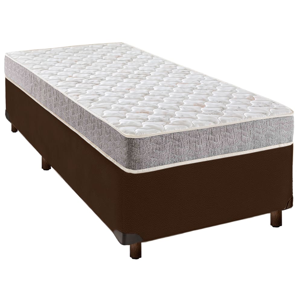 Conjunto Cama Box Marrom Solteiro Simples + Colchão D23 D23 Inducol