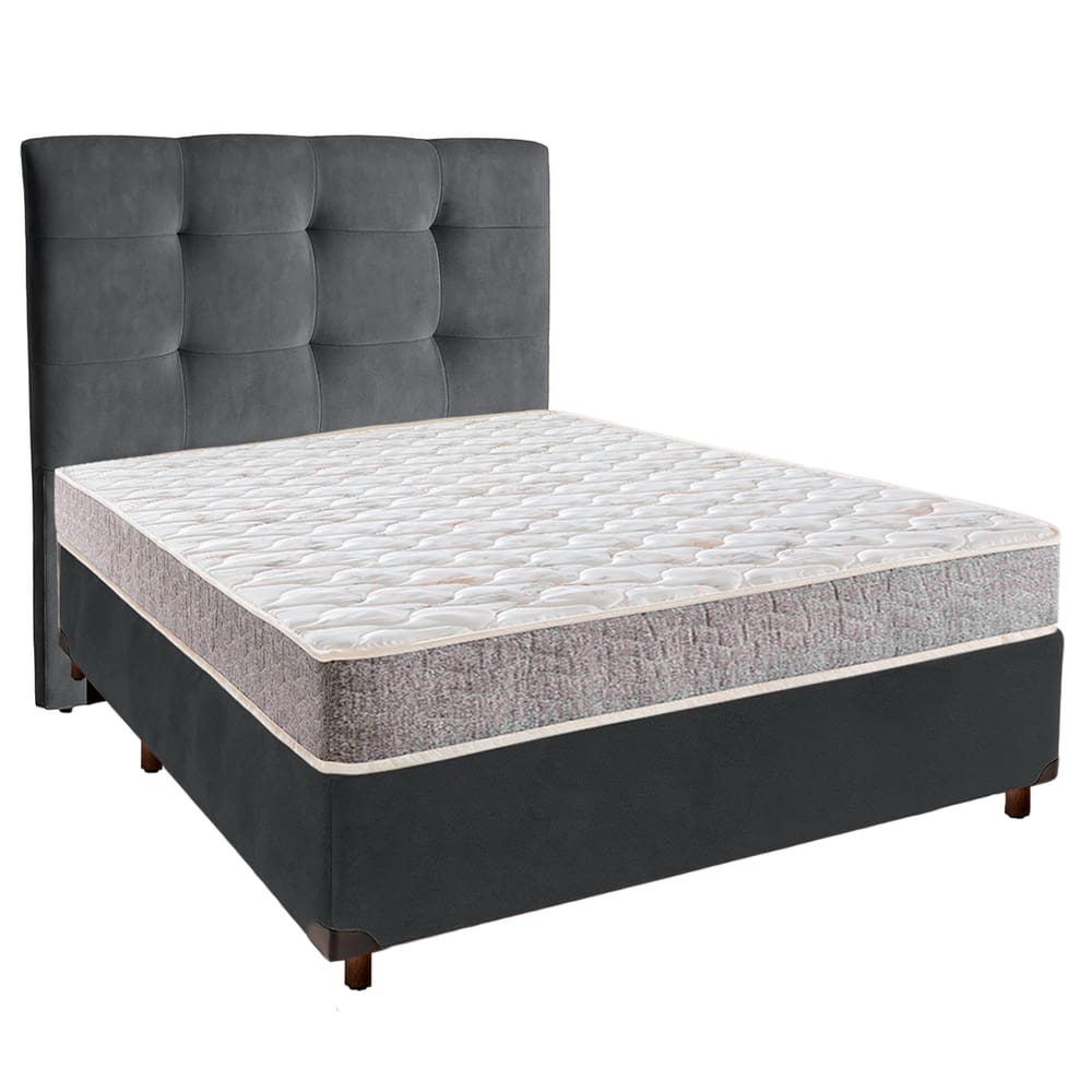 Cama + Box Cinza e Colchão D23 Casal - D23 Inducol + Cabeceira