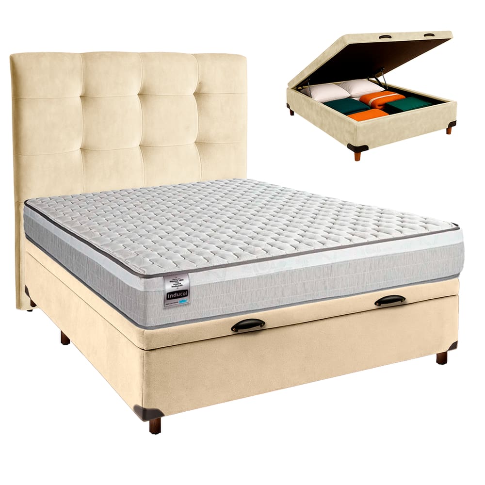 Kit Cabeceira + Cama Box Bau + Colchão Casal Molas Ensacadas Hanover Inducol