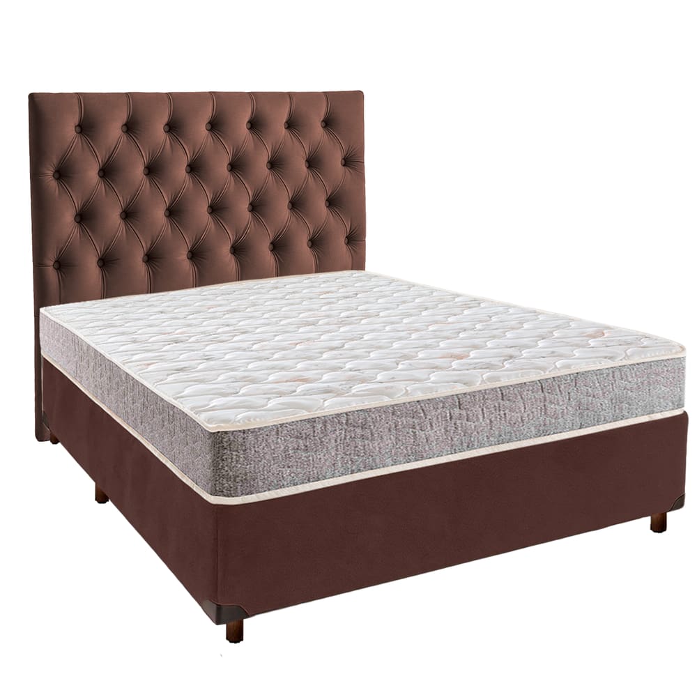 Cama + Box Marrom e Colchão D23 Casal - D23 Inducol + Cabeceira