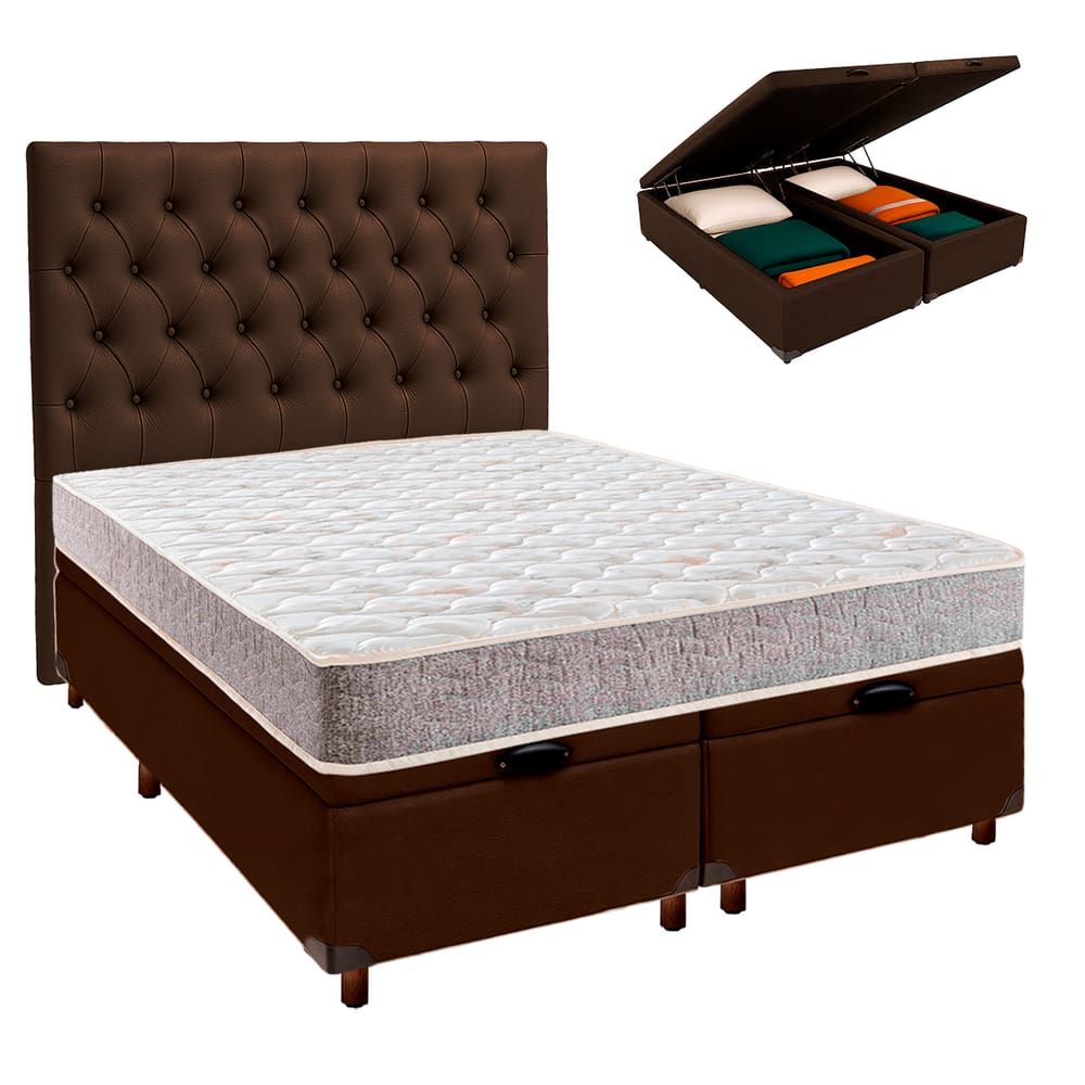 Kit Cama Box Bau + Cabeceira + Colchão Casal D33 - D33 - Inducol