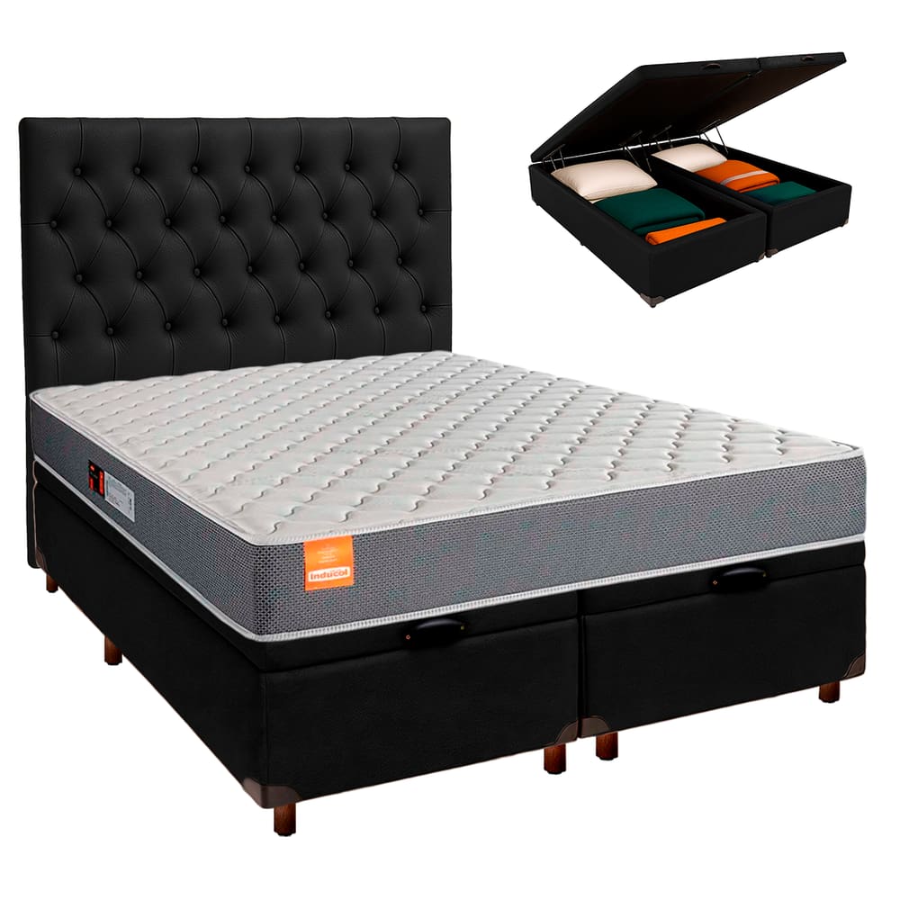 Conjunto Cama Box Bau Blindado King + Colchão D23 Pro Inducol + Cabeceira