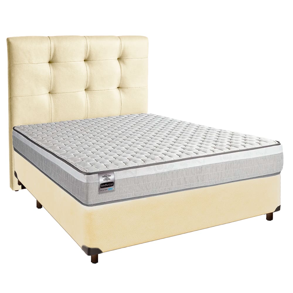 Cama + Box Bege e Colchão Molas Ensacadas Casal - Hanover Inducol + Cabeceira