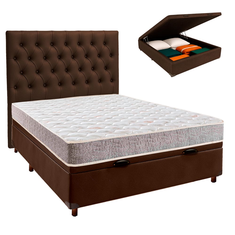 Kit Cabeceira + Cama Box Bau  + Colchão Casal D23 D23 Inducol