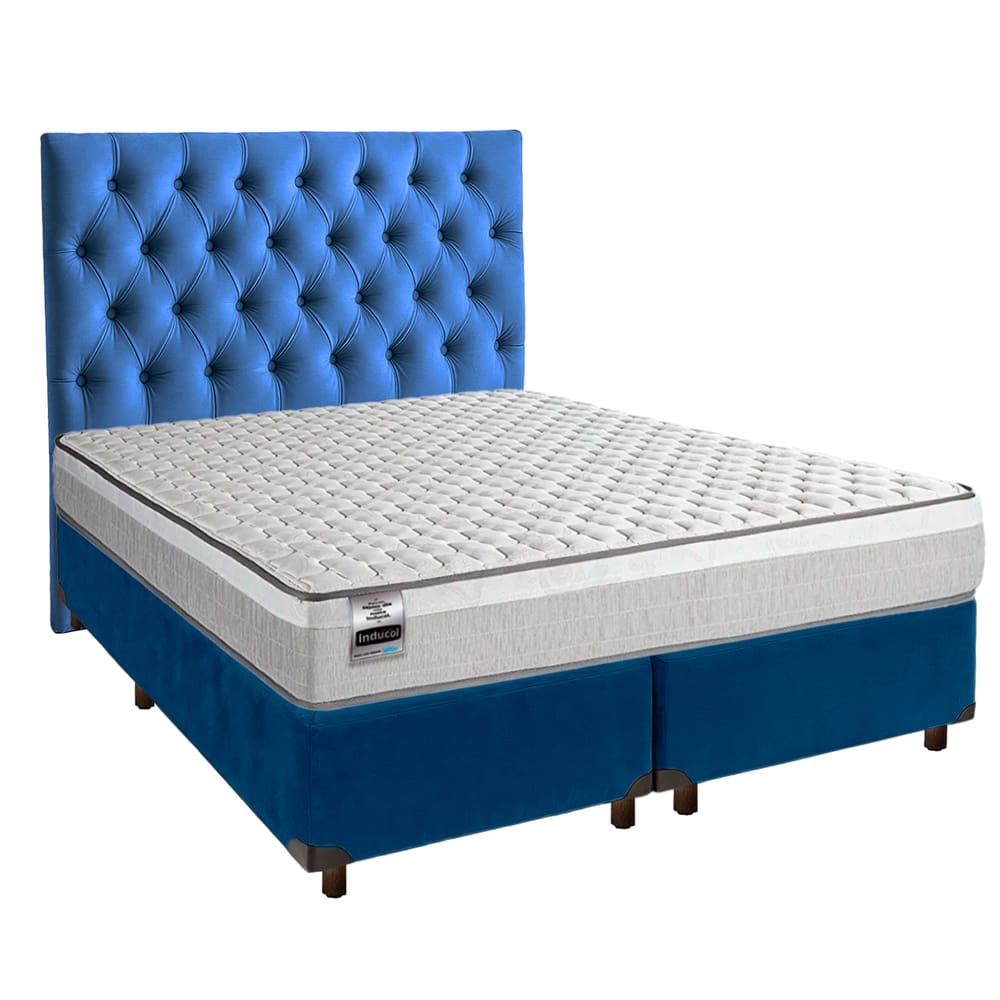 Cama Box + Colchão King Molas Ensacadas Hanover Inducol + Cabeceira Estofada
