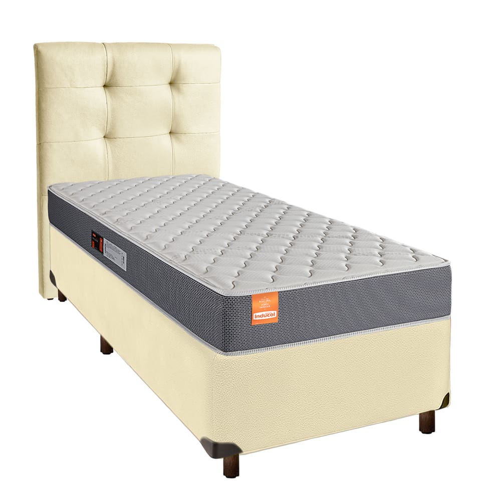 Cama + Box Bege e Colchão D23 Solteiro - Pro Inducol + Cabeceira