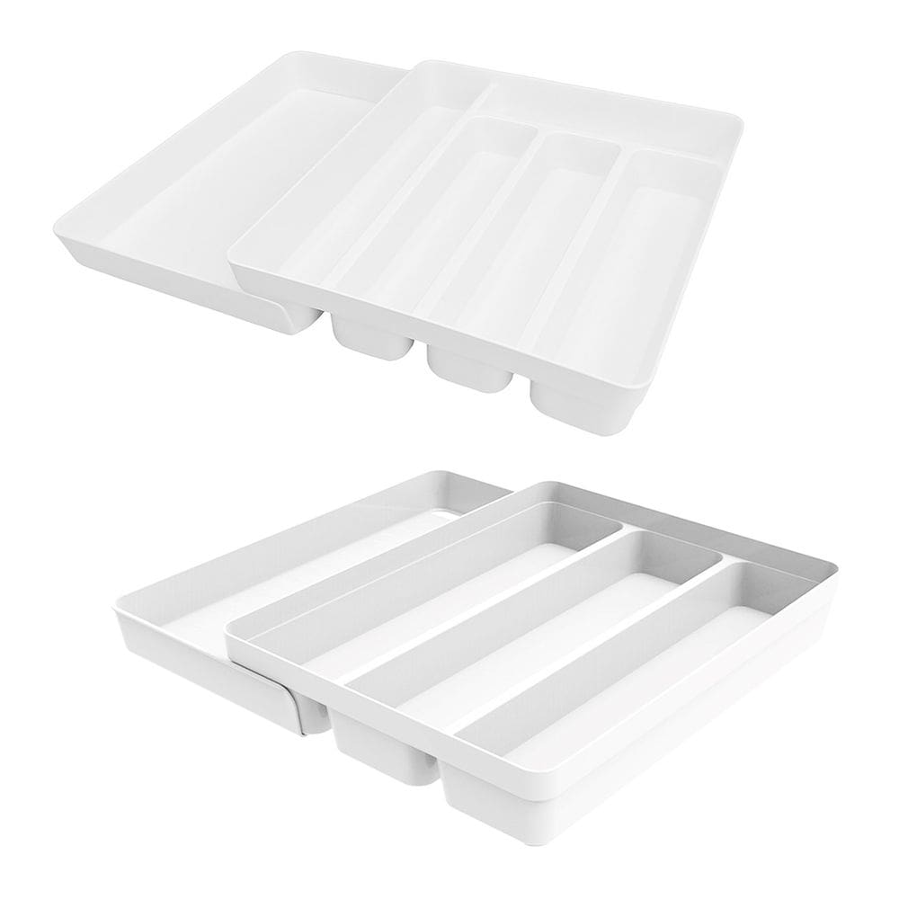 Kit 2 Organizador de Talheres Utensílios Para Gaveta com Extensor Plástico Cozinha Branco - Crippa