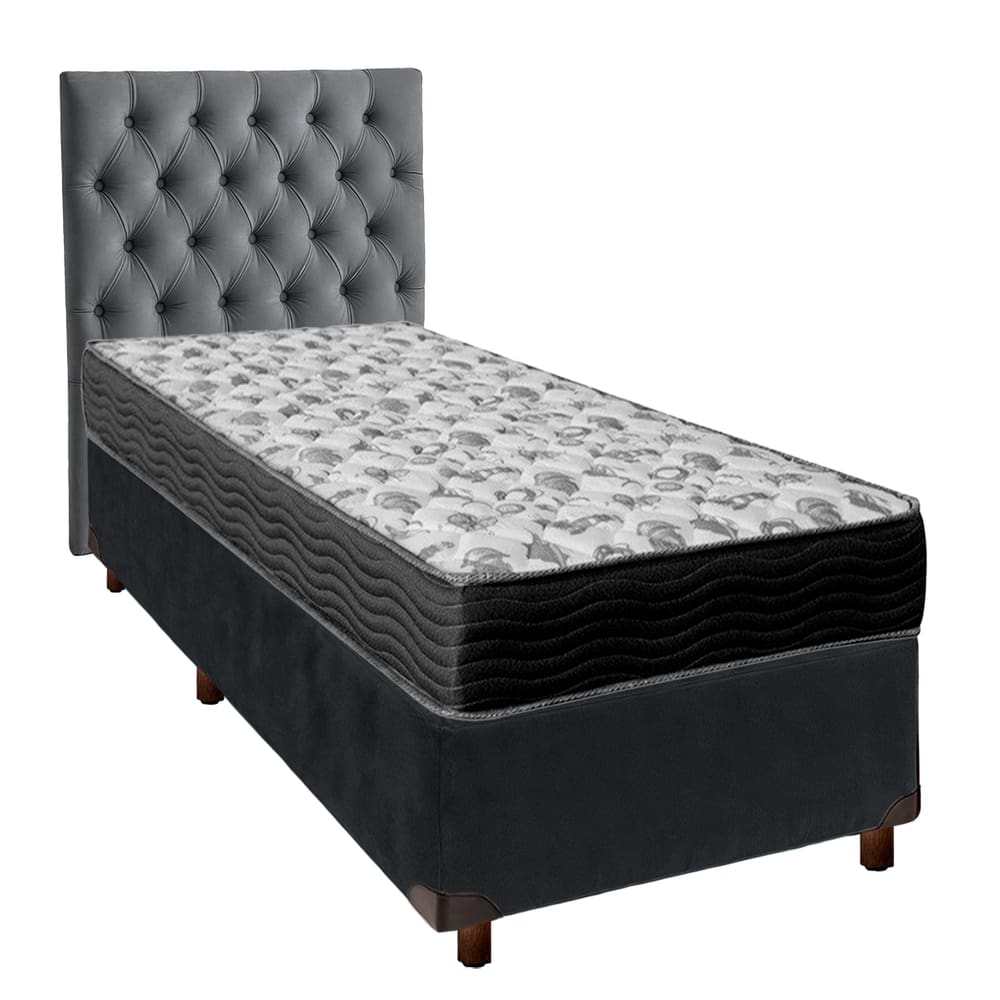 Cama Box + Colchão Solteiro Ortobom D33 Iso100 + Cabeceira Estofada