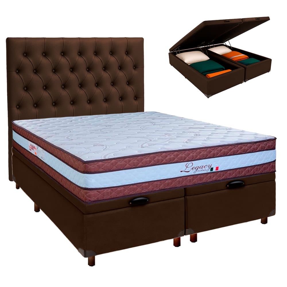 Cama + Bau Blindado e Colchão Molas Ensacadas Casal - Legaccy Paropas + Cabeceira