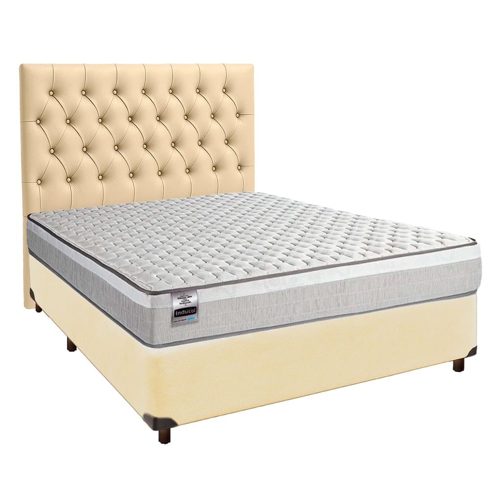 Cama Box + Colchão Casal Molas Ensacadas Hanover Inducol + Cabeceira Estofada