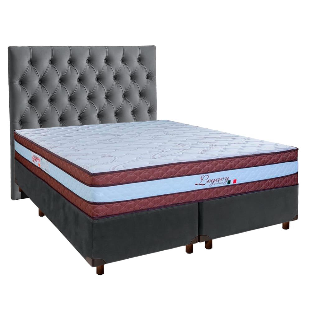 Cama Box + Colchão Casal Molas Ensacadas Legaccy Paropas + Cabeceira Estofada