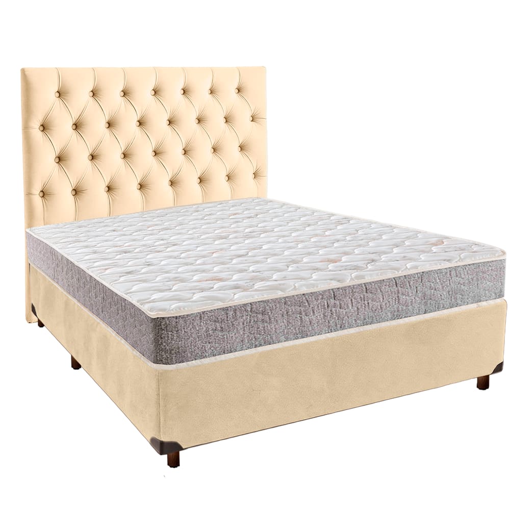 Cama Box + Colchão Casal D33 D33 Inducol + Cabeceira Estofada