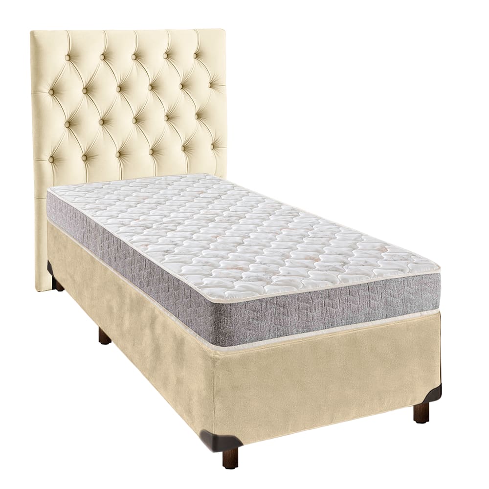 Cama + Box Perola e Colchão D33 Solteiro - D33 Inducol + Cabeceira
