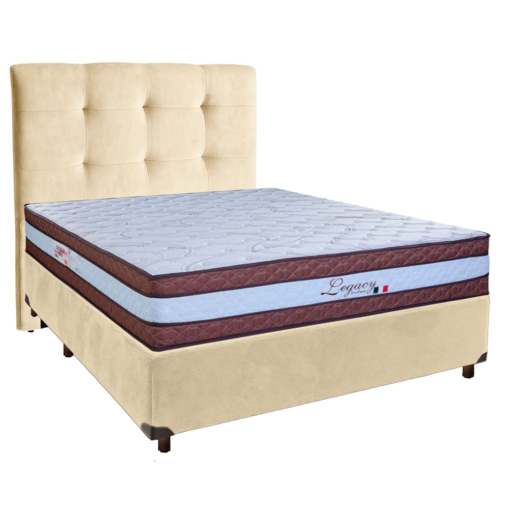 Cama + Box Perola e Colchão Molas Ensacadas Casal - Legaccy Paropas + Cabeceira