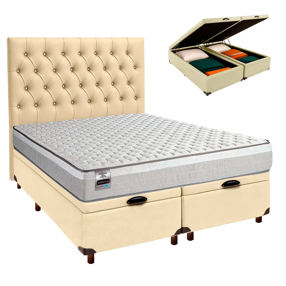 Kit Cabeceira + Cama Box Bau  + Colchão Queen Molas Ensacadas Hanover Inducol
