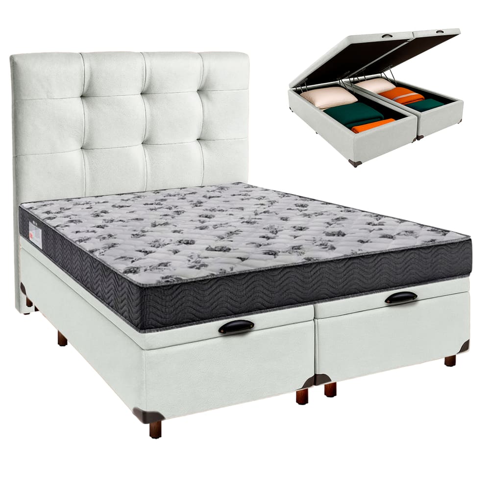Cama + Bau Blindado e Colchão Ortobom D33 Casal - Iso100 + Cabeceira
