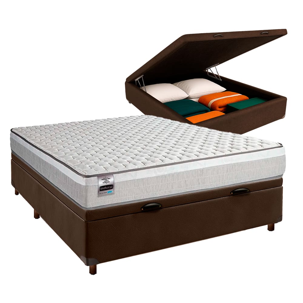 Conjunto Cama Box Bau Blindado Casal + Colchão Molas Ensacadas Hanover Inducol