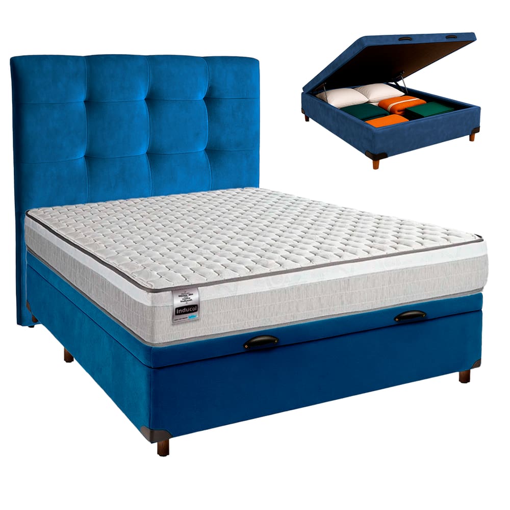 Kit Cama Box Bau + Cabeceira + Colchão Casal Molas Ensacadas - Hanover - Inducol