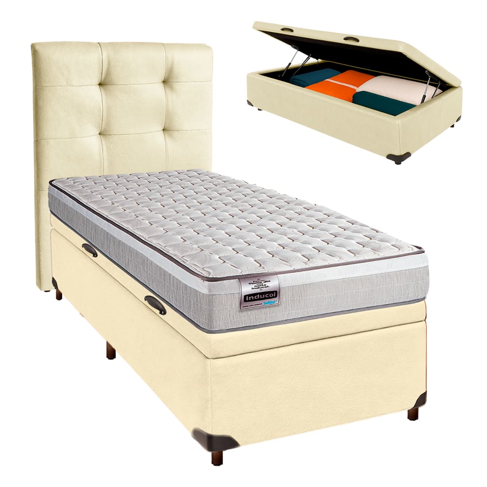 Kit Cabeceira + Cama Box Bau  + Colchão Solteiro Molas Ensacadas Hanover Inducol
