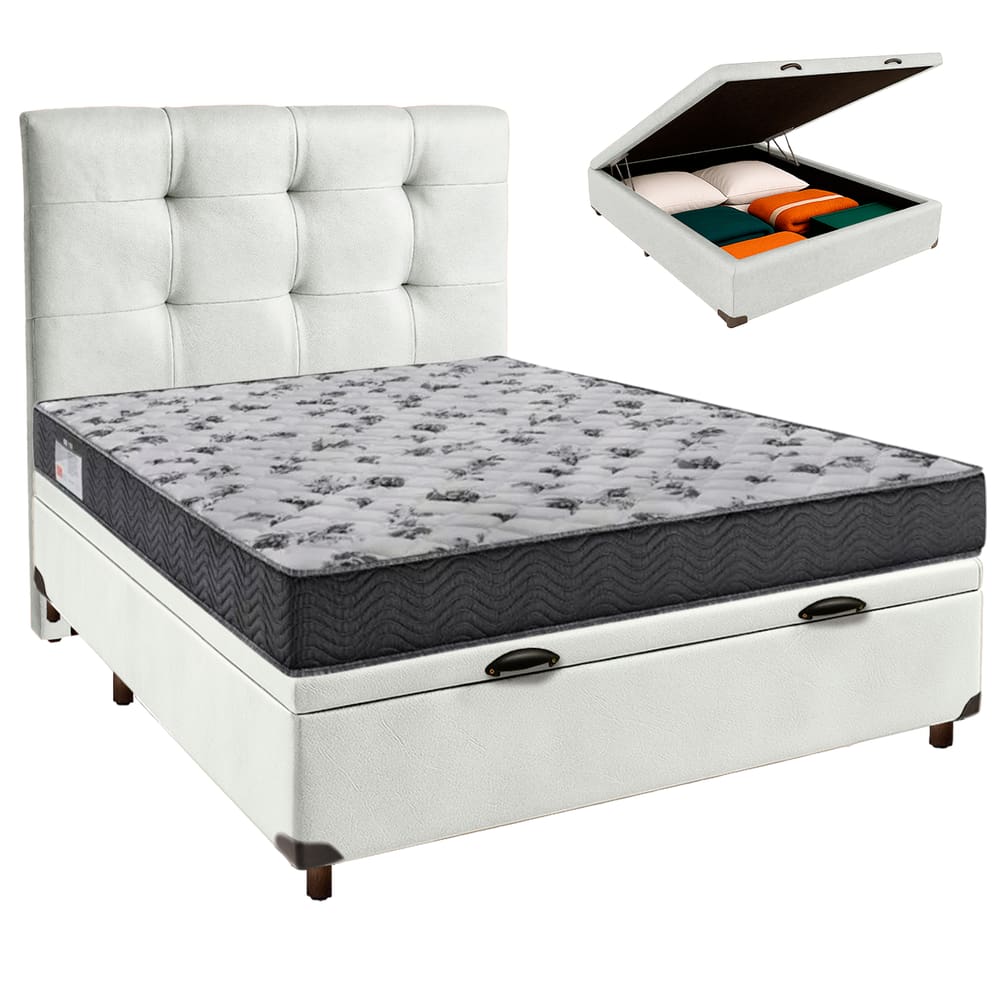 Kit Cabeceira + Cama Box Bau  + Colchão Casal D33 Iso100 Ortobom