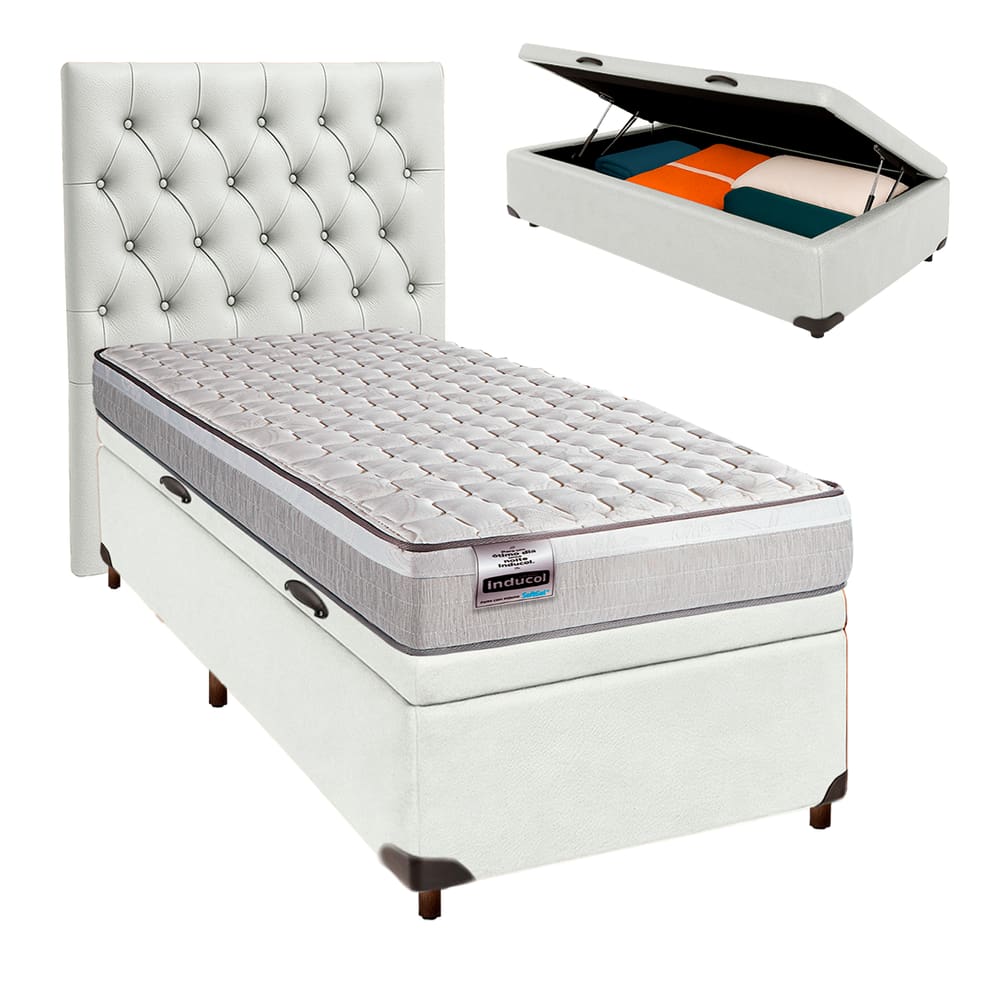 Kit Cabeceira + Cama Box Bau  + Colchão Solteiro Molas Ensacadas Hanover Inducol