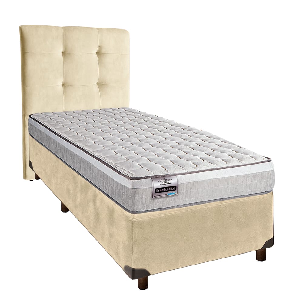 Kit Cama Box + Cabeceira + Colchão Solteiro Molas Ensacadas - Hanover - Inducol