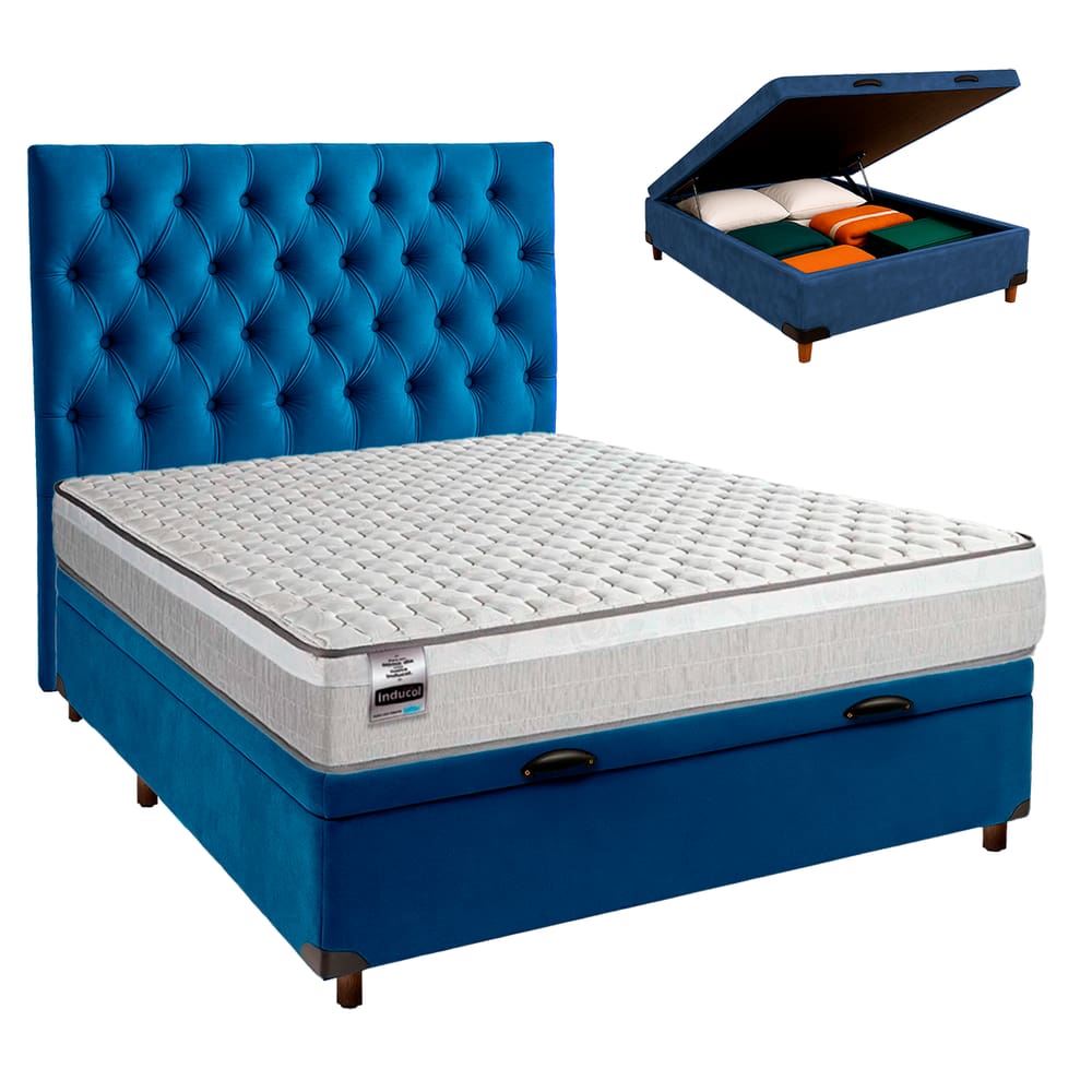 Kit Cabeceira + Cama Box Bau  + Colchão Casal Molas Ensacadas Hanover Inducol