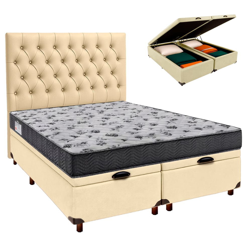 Kit Cama Box Bau + Cabeceira + Colchão Casal D33 - Iso100 - Ortobom