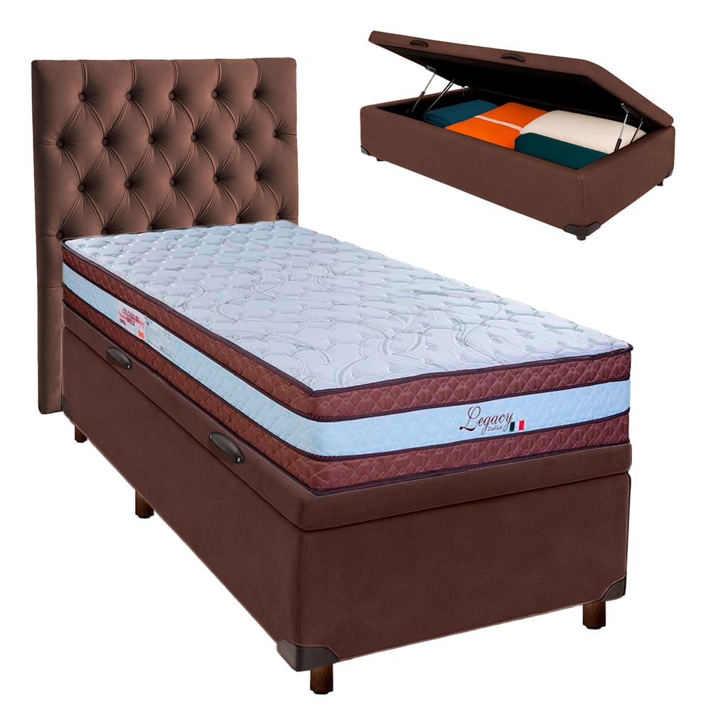 Kit Cabeceira + Cama Box Bau  + Colchão Solteiro Molas Ensacadas Legaccy Paropas