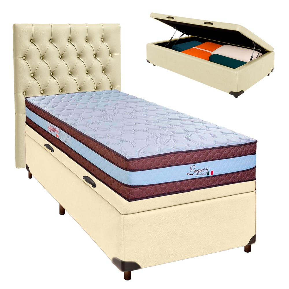 Kit Cabeceira + Cama Box Bau  + Colchão Solteiro Molas Ensacadas Legaccy Paropas