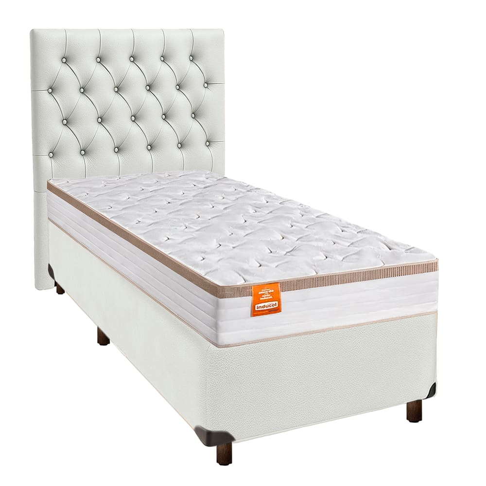 Kit Cabeceira + Cama Box  + Colchão Solteiro Molas Ensacadas Isis Real Inducol
