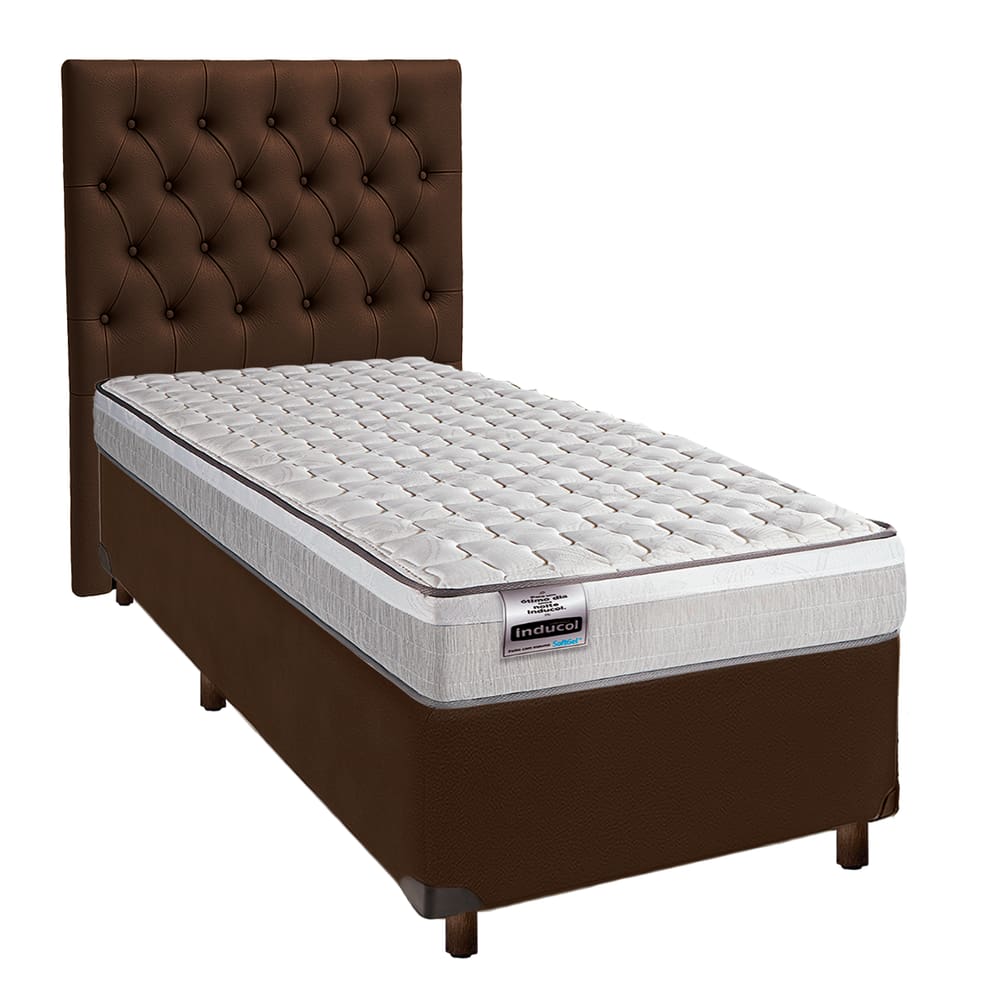 Cama Box + Colchão Solteiro Molas Ensacadas Hanover Inducol + Cabeceira Estofada