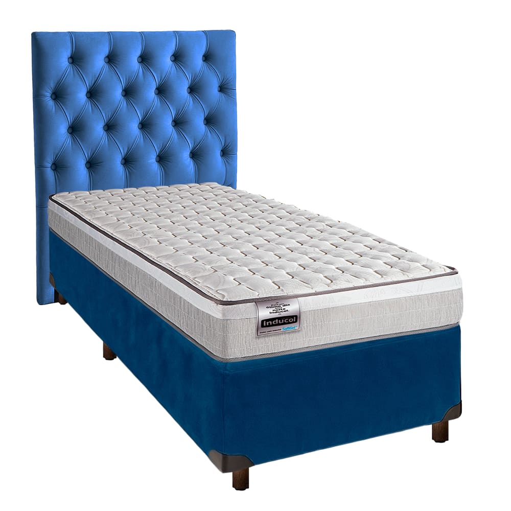 Kit Cama Box + Cabeceira + Colchão Solteiro Molas Ensacadas - Hanover - Inducol